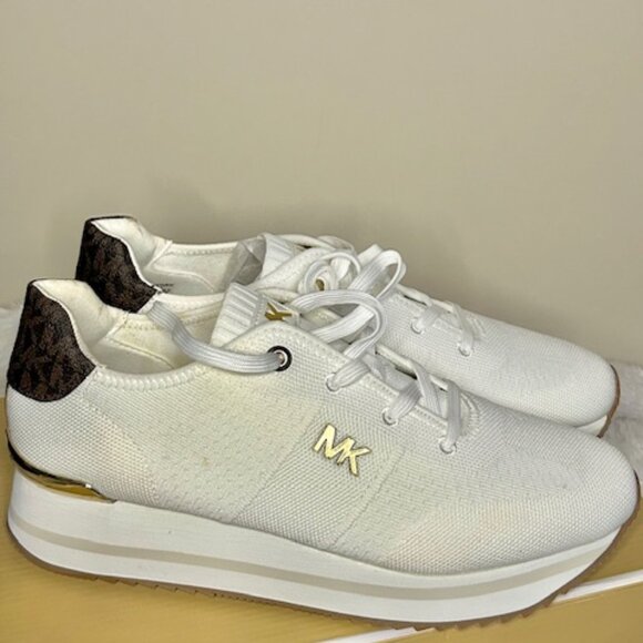Michael Kors Monique Knit Trainers White & Gold - Picture 1 of 6